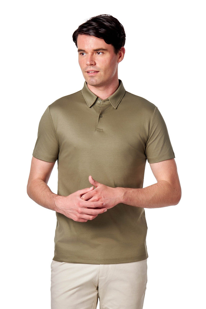 Mercerised Cotton Khaki Polo T Shirt Short Sleeve
