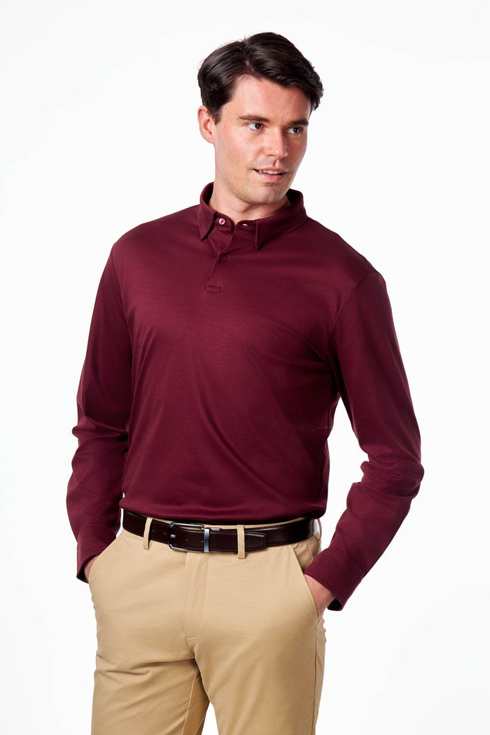 Mercerised Cotton Maroon Polo Shirt Long Sleeve