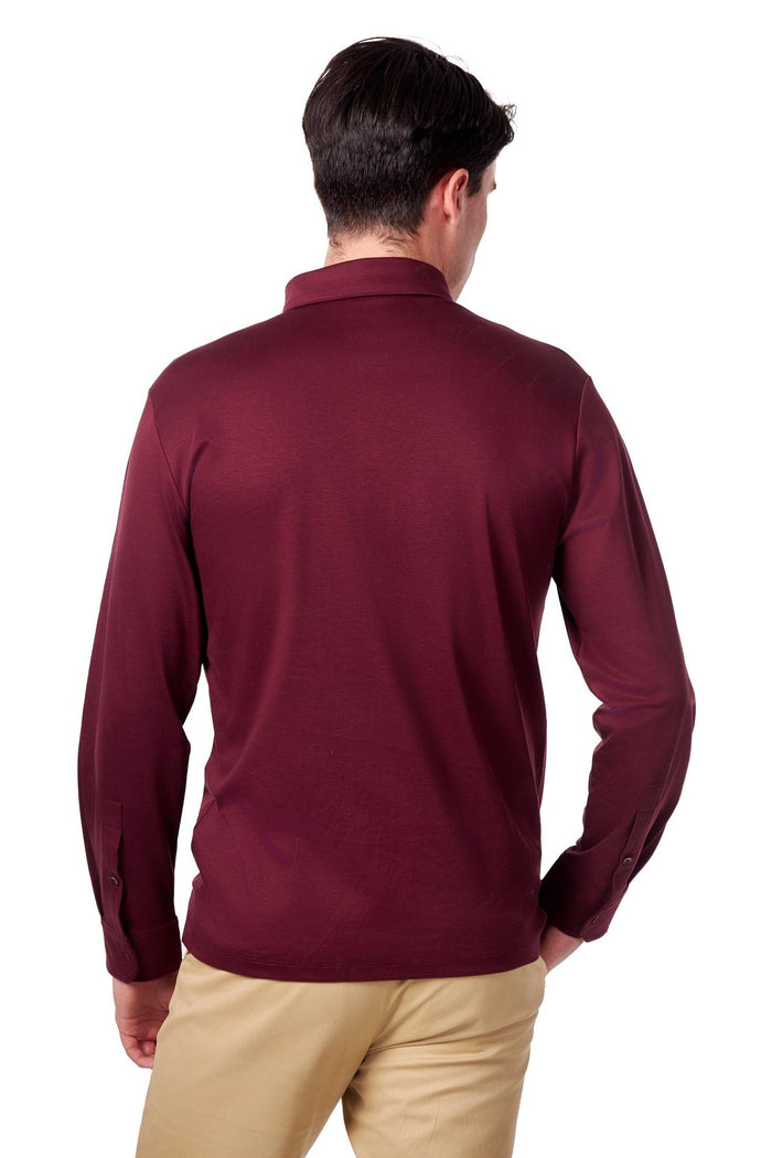 Mercerised Cotton Maroon Polo Shirt Long Sleeve