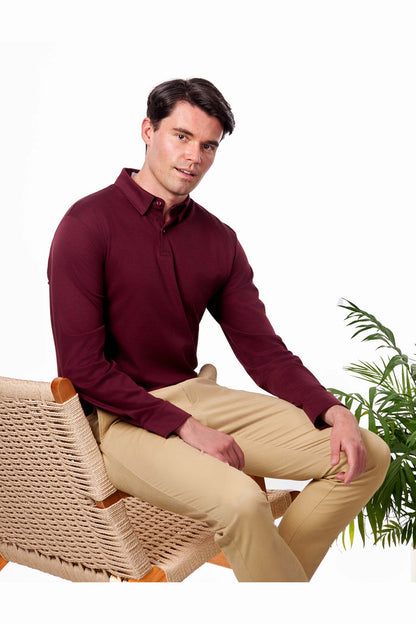 Mercerised Cotton Maroon Polo Shirt Long Sleeve