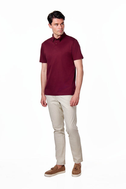 Mercerised Cotton Maroon Polo T Shirt Short Sleeve