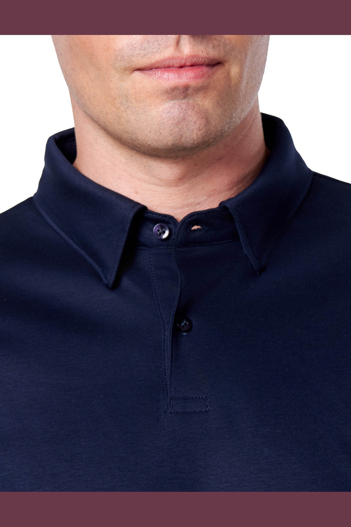 Mercerised Cotton Navy Polo Shirt Long Sleeve