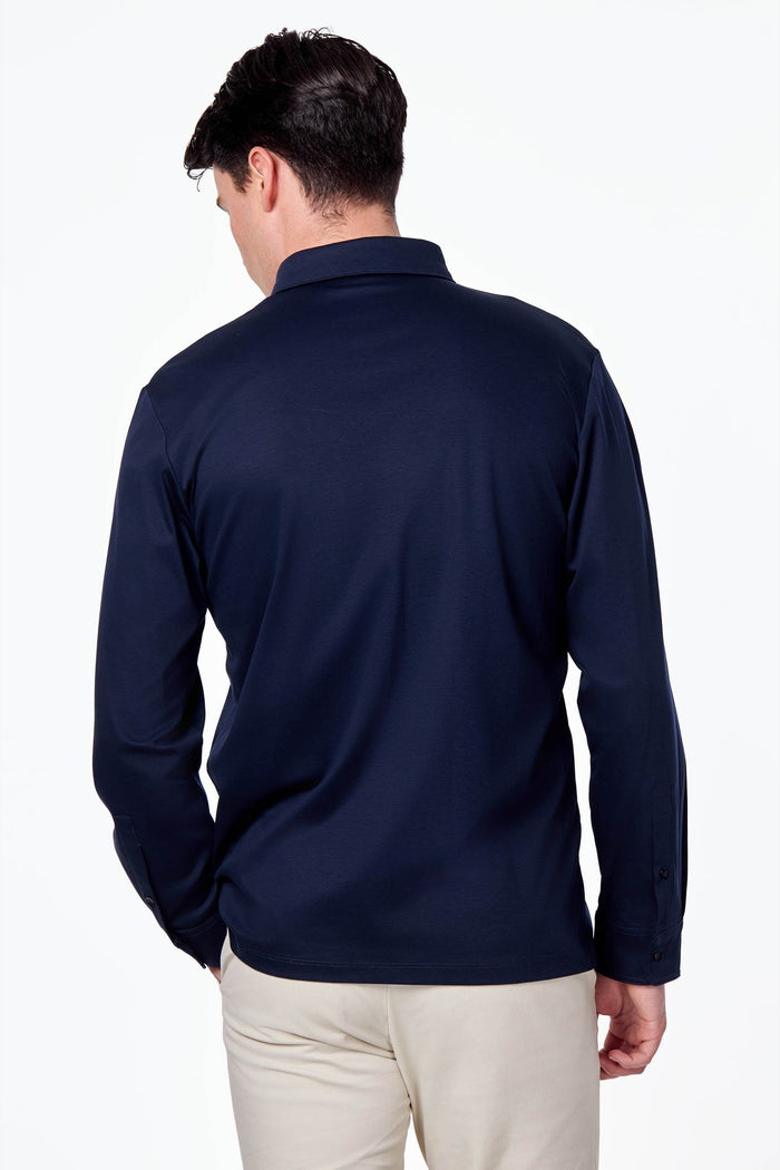 Mercerised Cotton Navy Polo Shirt Long Sleeve