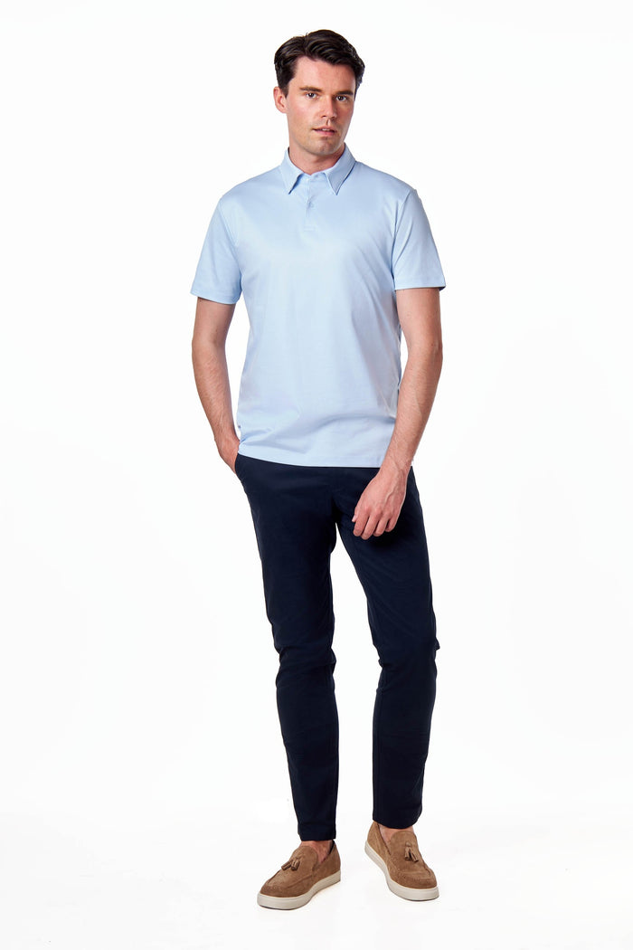 Mercerised Cotton Sky Polo T Shirt Short Sleeve