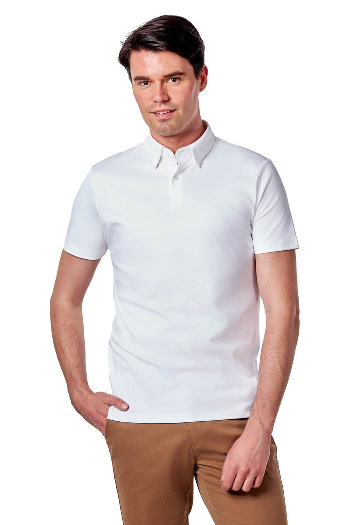 Mercerised Cotton White Polo T Shirt Short Sleeve