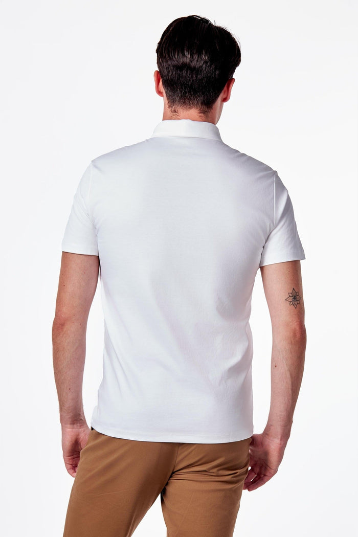 Mercerised Cotton White Polo T Shirt Short Sleeve