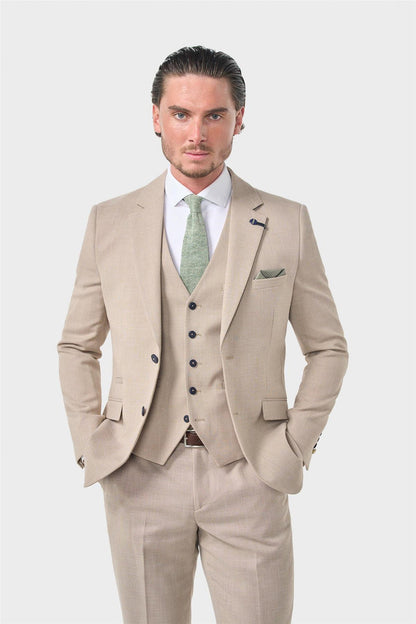 MIAMI – TAILORED FIT LINEN BLEND STONE 3 PIECE SUIT