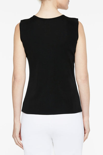 Mid-Length Scoop Neck Knit Tank, Black | Ming Wang