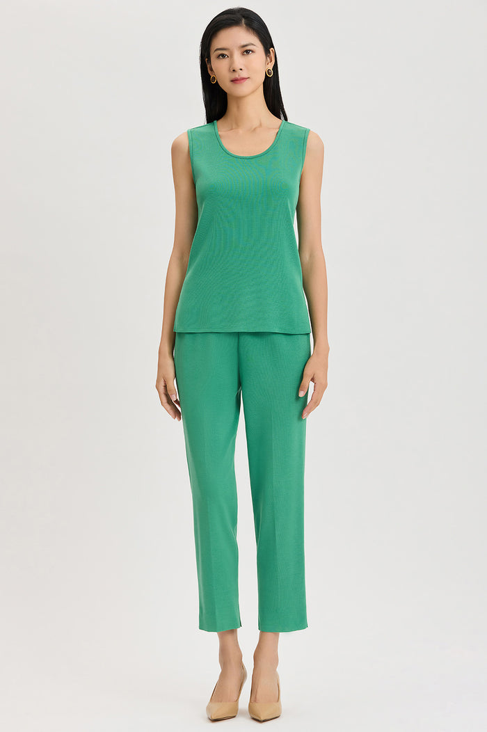 Mid-Length Scoop Neck Knit Tank, Kelly Green, Kelly Green | Ming Wang
