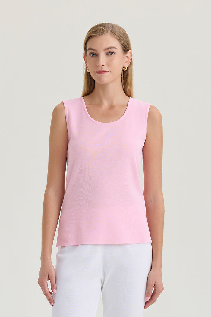 Mid-Length Scoop Neck Knit Tank, Perfect Pink, Perfect Pink | Ming Wang