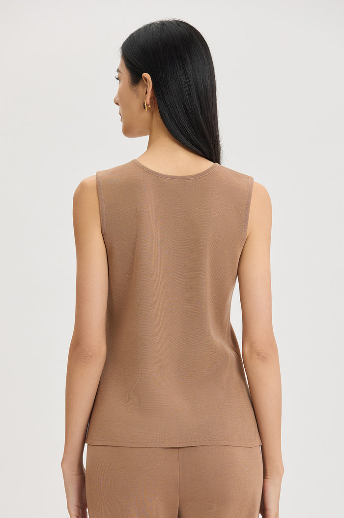 Mid-Length Scoop Neck Knit Tank, Warm Taupe, Warm Taupe | Ming Wang