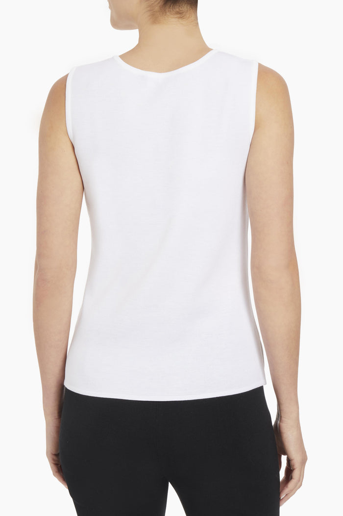Mid-Length Scoop Neck Knit Tank, White | Ming Wang