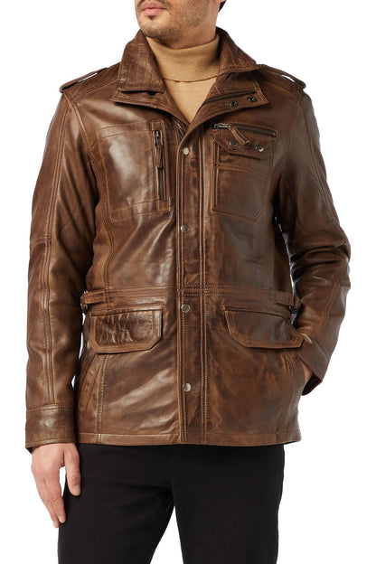 MILITARY STYLE BROWN LEATHER JACKET