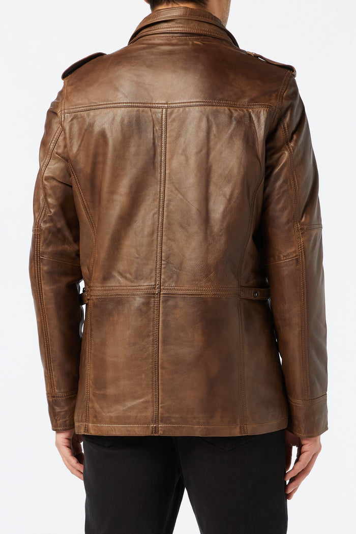 MILITARY STYLE BROWN LEATHER JACKET
