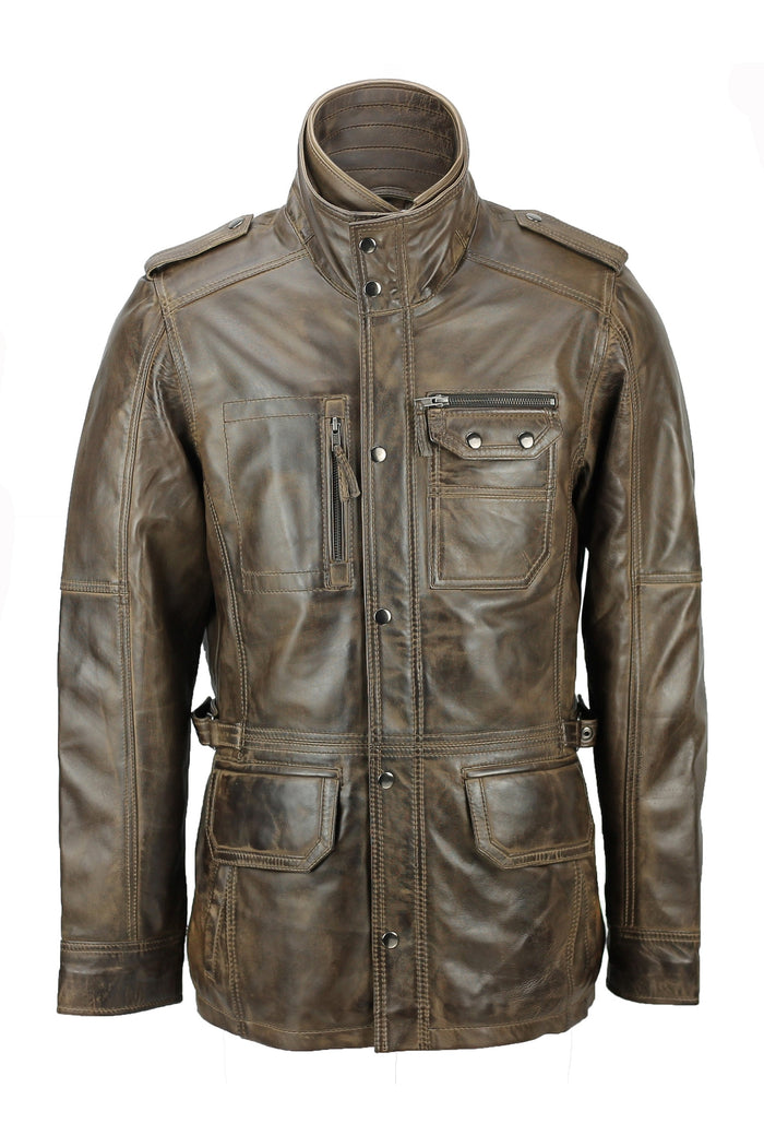 MILITARY STYLE BROWN LEATHER JACKET