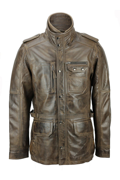 MILITARY STYLE BROWN LEATHER JACKET