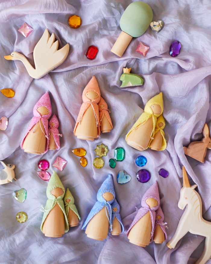 Mini Pastel Orange Wooden Gnome