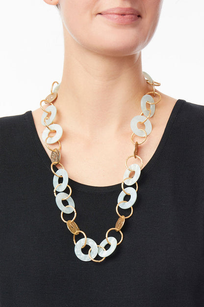 Mint Green Resin and Matte Gold Link Necklace | Ming Wang