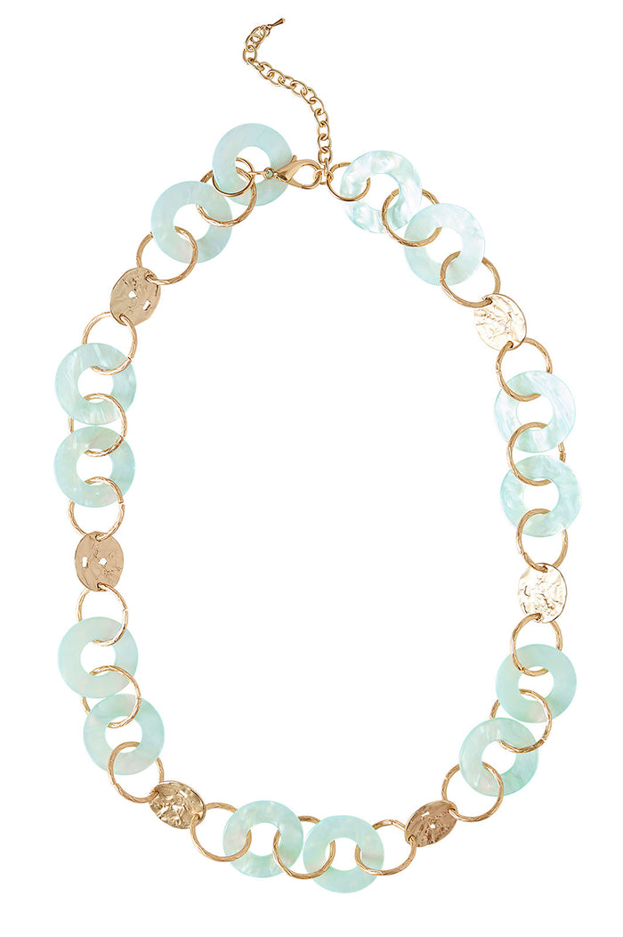 Mint Green Resin and Matte Gold Link Necklace | Ming Wang