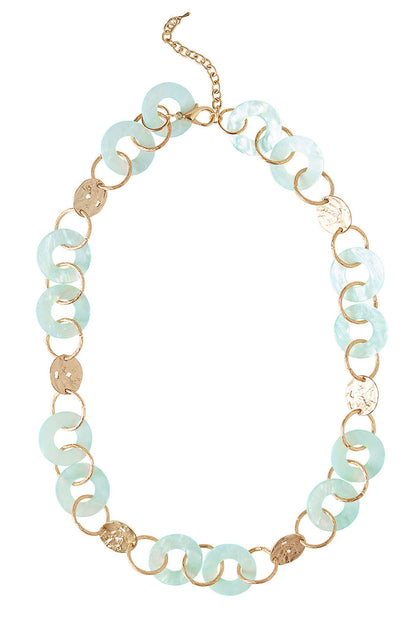 Mint Green Resin and Matte Gold Link Necklace | Ming Wang