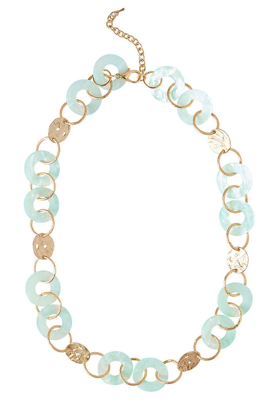 Mint Green Resin and Matte Gold Link Necklace | Ming Wang