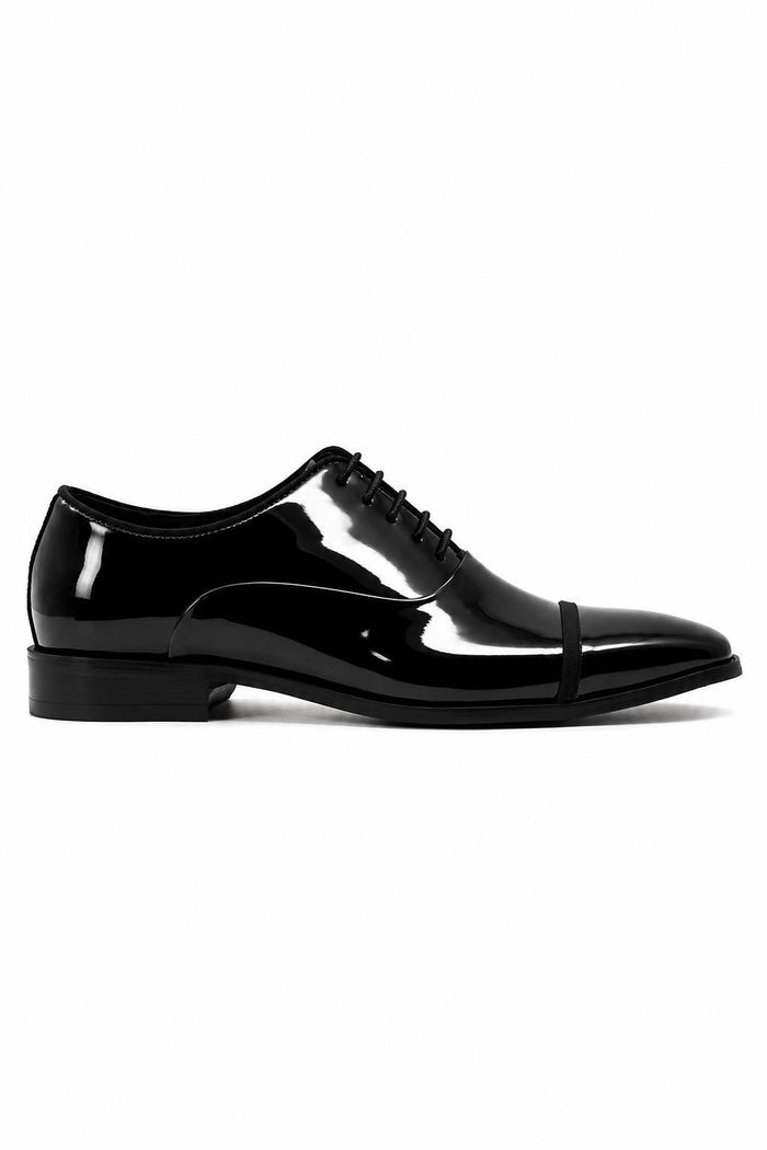 MIRO 2 Men’s Black Hi-Shine Patent Leather Cap Toe Oxford Shoes