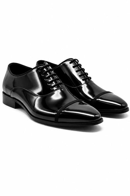 MIRO 2 Men’s Black Hi-Shine Patent Leather Cap Toe Oxford Shoes