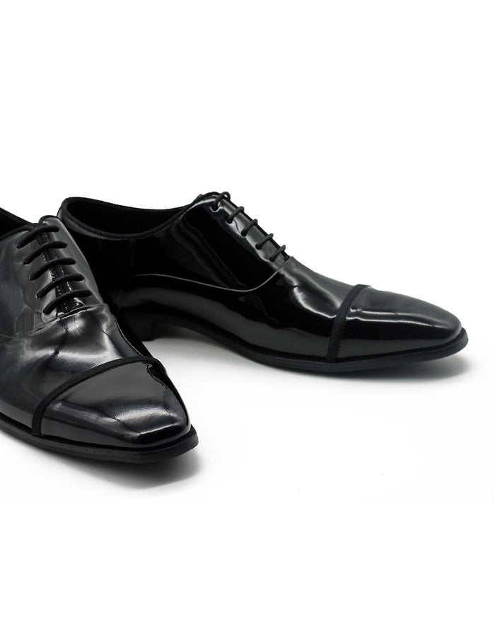 MIRO 2 Men’s Black Hi-Shine Patent Leather Cap Toe Oxford Shoes