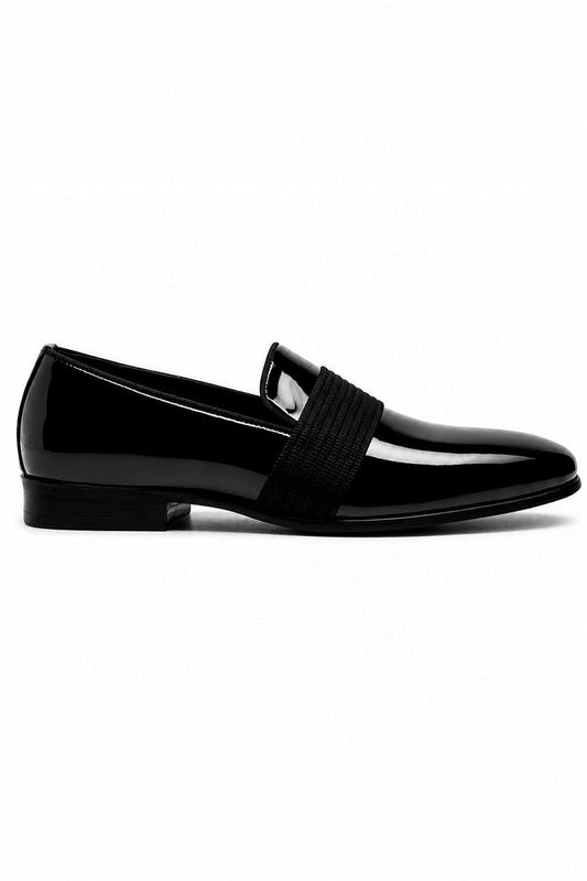 MIRO 3 Men’s Black Hi-Shine Patent Leather Slip-On Tuxedo Loafers