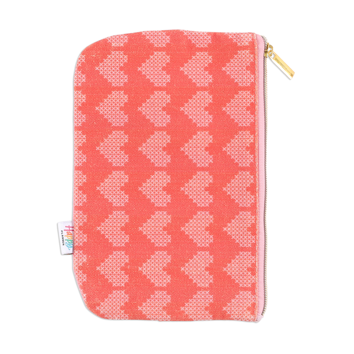 Miss Maker - Classic Banded Pen Pouch in coral with a white heart pattern, designed for organizing pens and planner accessories.