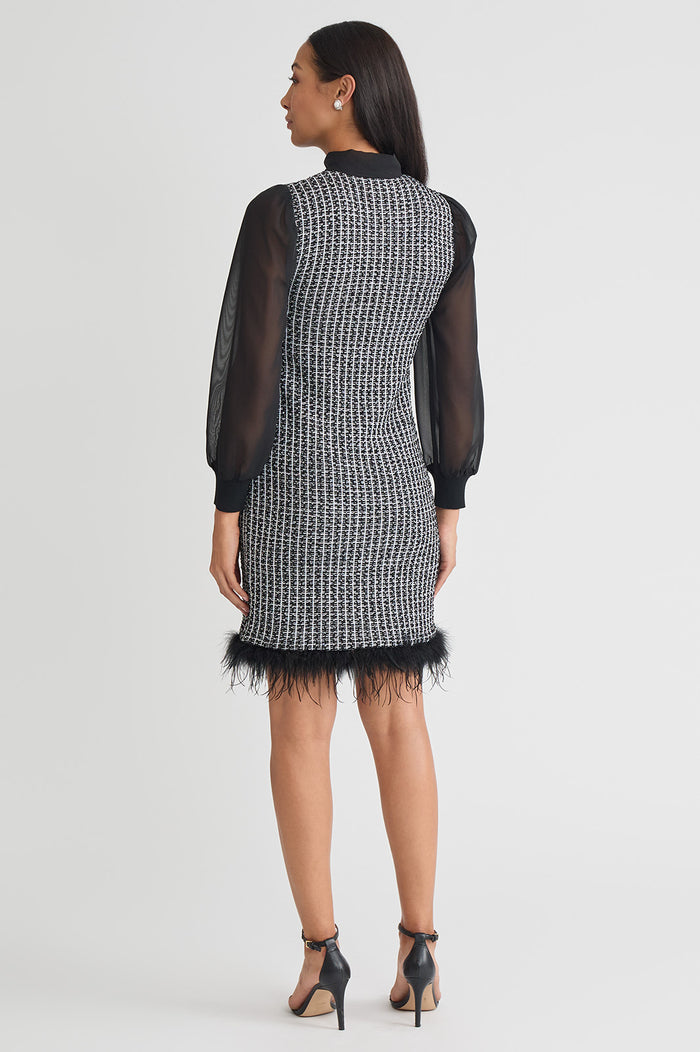 Mixed-Media Tweed Knit Sheath Dress, Black/White | Ming Wang