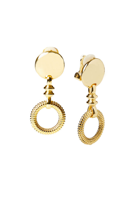 Mixed Texture Gold Circle Dangle Clip Earrings | Ming Wang