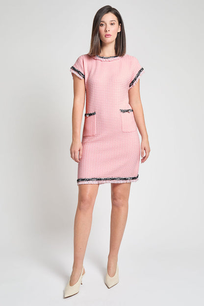 Modern Fit Contrast Trim Shift Dress, Rosy Blush/White | Ming Wang