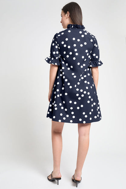 Modern Fit Ruffle Detail Cotton Poplin Shift Dress, Indigo | Ming Wang