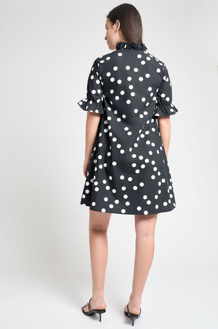 Modern Fit Ruffle Detail Cotton Poplin Shift Dress, Black/White | Ming Wang
