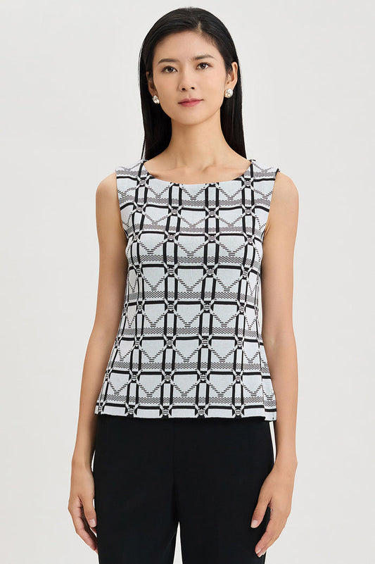 Monochrome Geometric Knit Tank, Ivory/Black | Ming Wang