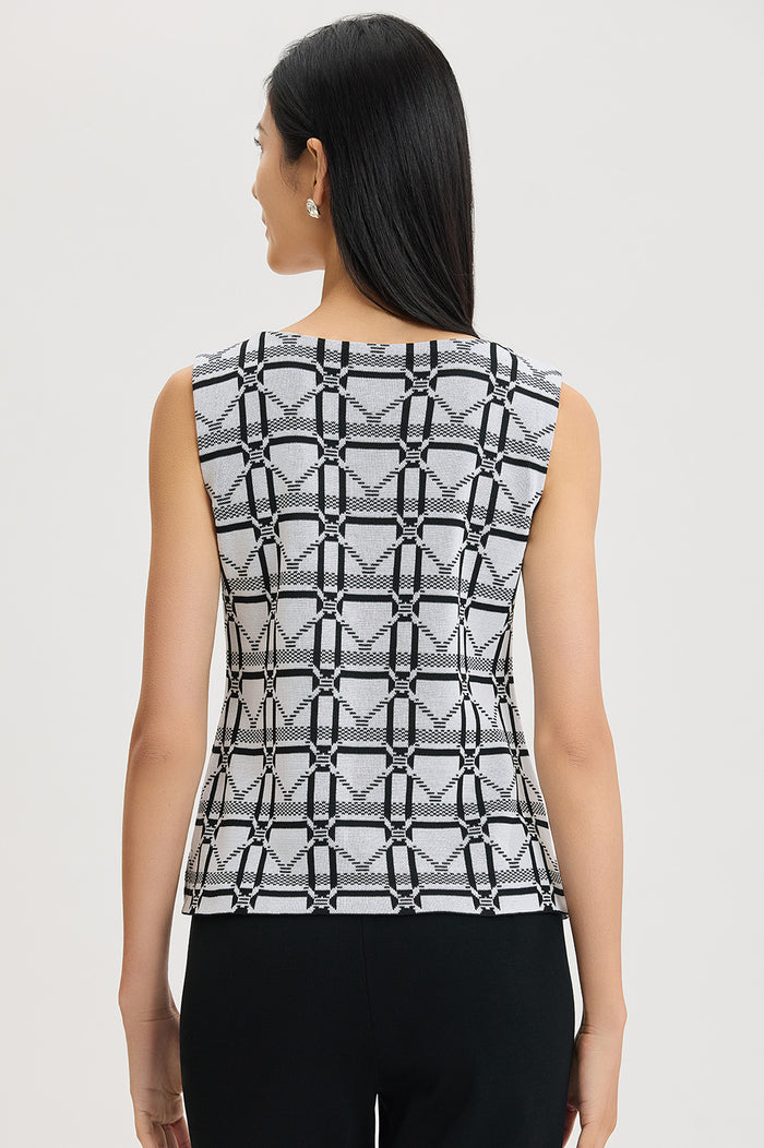 Monochrome Geometric Knit Tank, Ivory/Black | Ming Wang