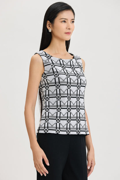 Monochrome Geometric Knit Tank, Ivory/Black | Ming Wang