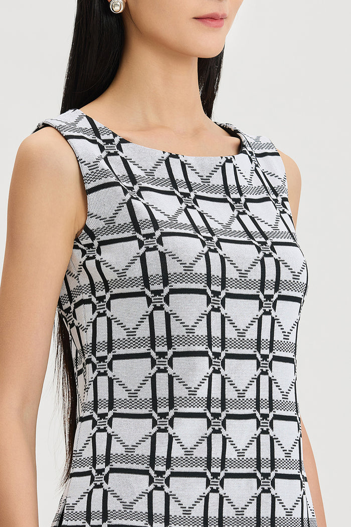 Monochrome Geometric Knit Tank, Ivory/Black | Ming Wang