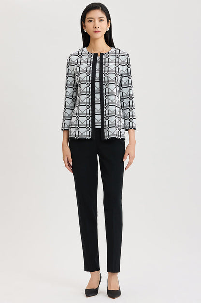 Monochrome Geometric Knit Tank, Ivory/Black | Ming Wang