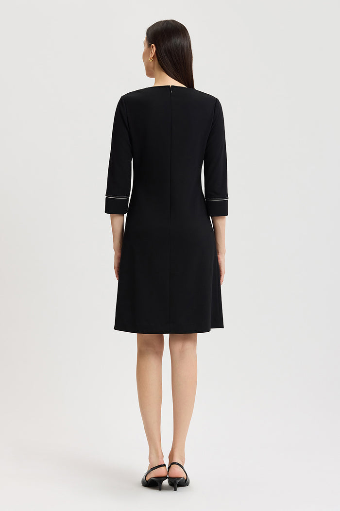 Monochrome Grid Stitch Stretch Deco Crepe Dress, Black/White | Ming Wang