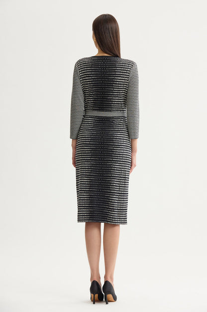 Monochrome Soft Knit Midi Wrap Dress, Black/Ivory | Ming Wang