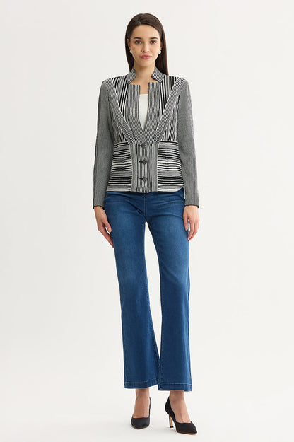Monochrome Striped Knit Jacket, Black/Ivory | Ming Wang