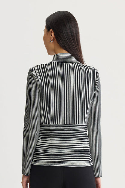 Monochrome Striped Knit Jacket, Black/Ivory | Ming Wang