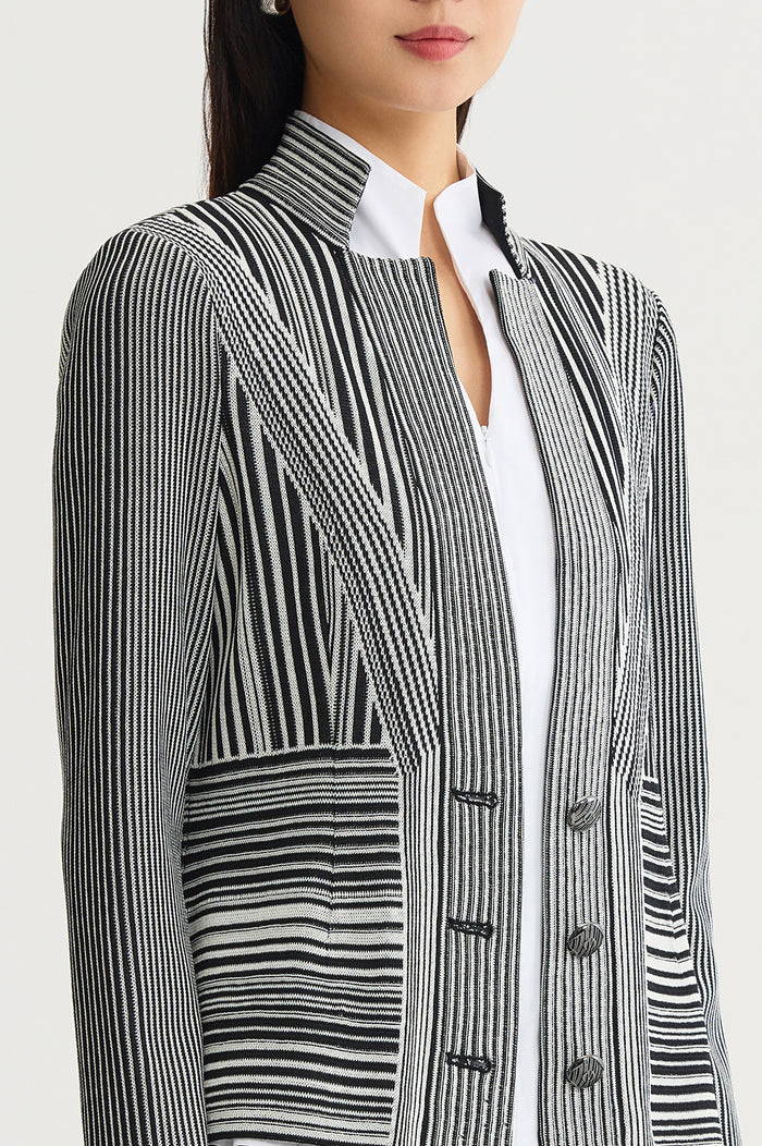 Monochrome Striped Knit Jacket, Black/Ivory | Ming Wang