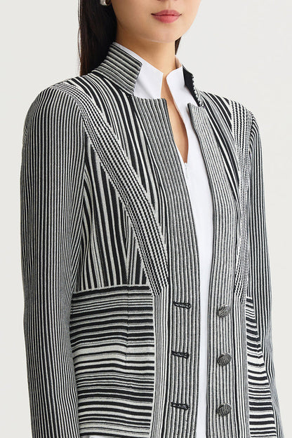 Monochrome Striped Knit Jacket, Black/Ivory | Ming Wang