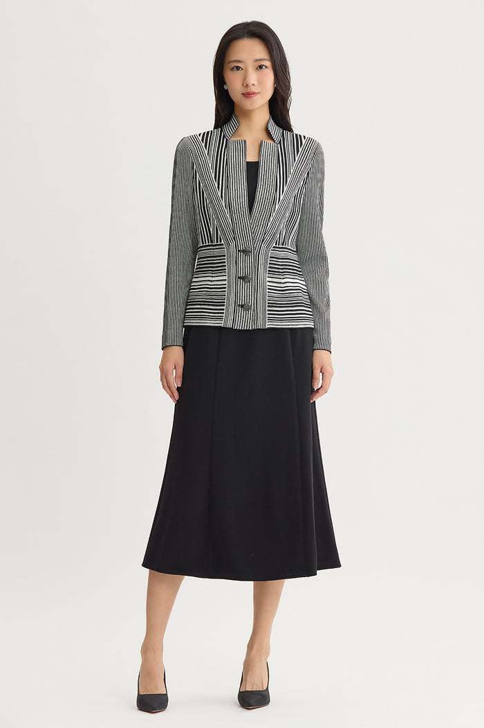 Monochrome Striped Knit Jacket, Black/Ivory | Ming Wang