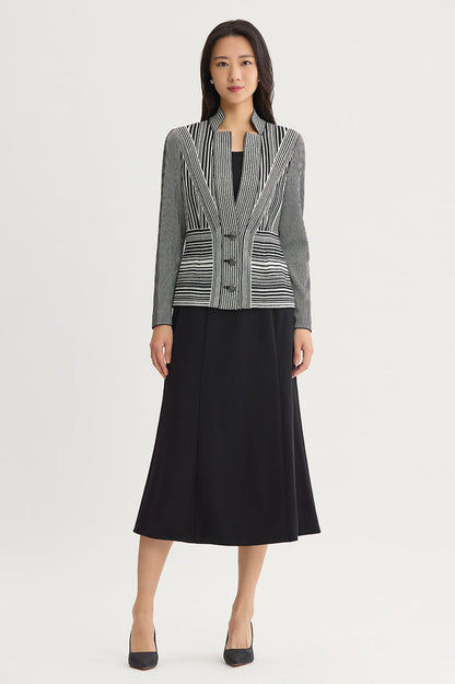 Monochrome Striped Knit Jacket, Black/Ivory | Ming Wang