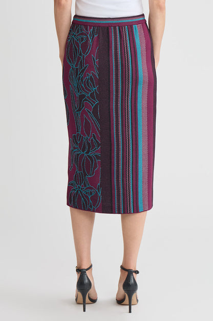 Multi-Pattern Jacquard Soft Knit Straight Midi Skirt, Midnight Violet/Nebula/White/Black | Ming Wang