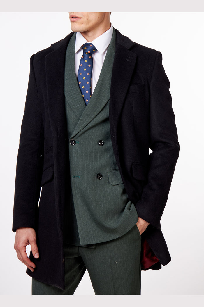 NATE - BLACK WOOL BLEND LONG OVERCOAT